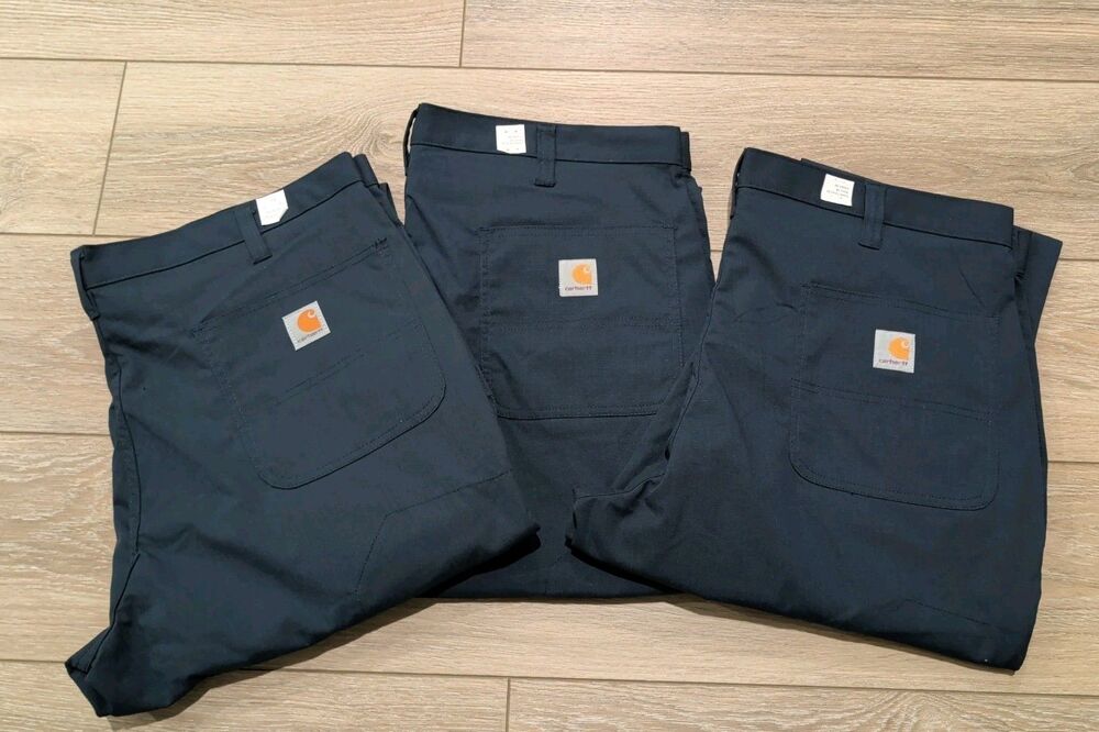 LOT/3 CARHARTT RIP STOP RELAXED FIT NAVY BLUE WORK PANTS MENS SIZE 38x30 NEW